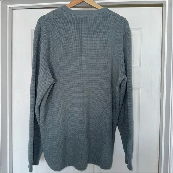 Marine Layer Teal Henley Sweater XXL Re-Spun Organic Cotton Knit Raglan Button